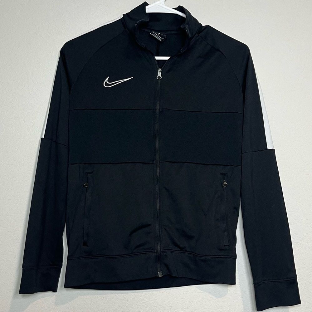 Nike Girls Large Dry-fit Black white full zip sweater athletic preppy collegiate